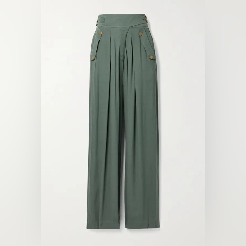ULLA JOHNSON High-Waisted Olive Green Wide-Leg Pants